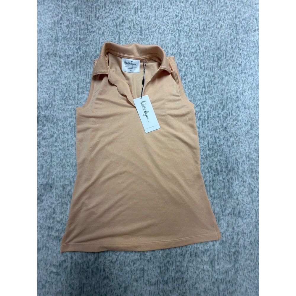 Walter Hagen Clubhouse Scallop Sleeveless Golf Polo Peach Fuzz XS WGH11518‎